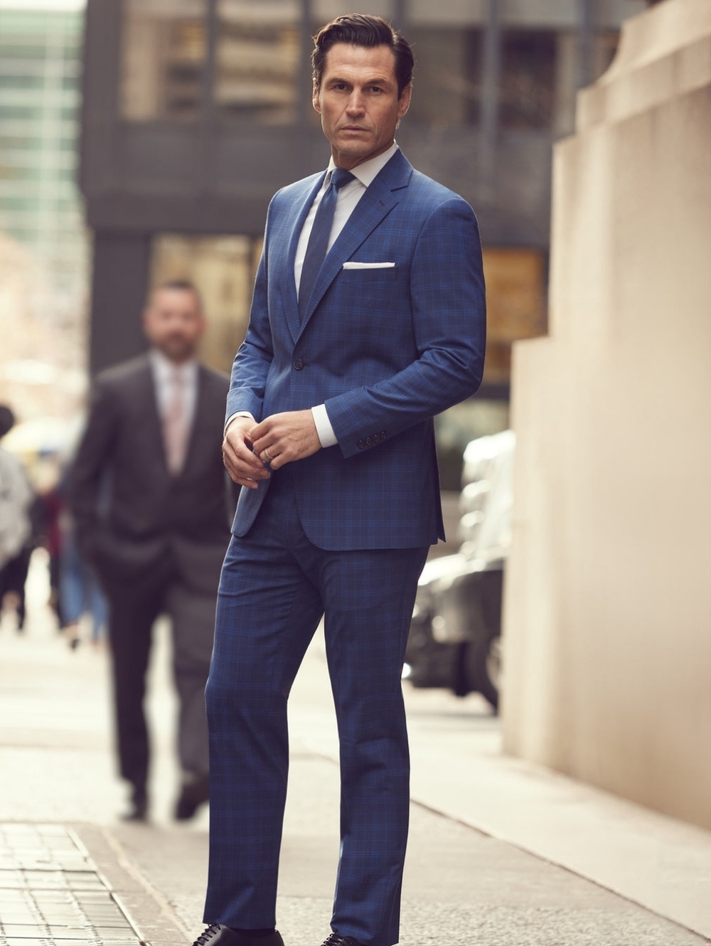 Hart Schaffner Marx Blue Suit 52R 44W Big & Tall USA Made 2 Piece Wool Blend